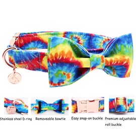 DOGWONG Dog Collar with Removable Bow Tie, Blue Plaid Pet Collar, Dog Bow Tie Gift for Girls or Boys Dogs, Comfortable Adjustable Dog Collar for Small Medium Dogs