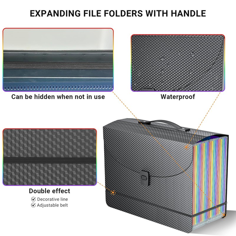 File Organiser Box Files Folder Document Organiser with Handle,25 Pockets