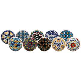 Craft Trade Knobs for Cabinets and Drawers Assorted Blue Mandala Vintage Ceramic Door Knob Kitchen Furniture Pull Handles Cupboard for Wardrobe Home Interior Décor - Pack of 10