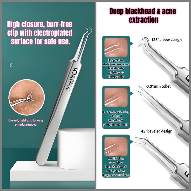 Blackhead Remover Tools Set - 5 Double-Ended Pimple Extractor &