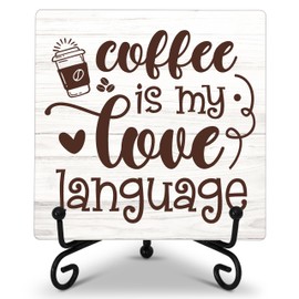 Cazhes Coffee Bar Sign，Cafes Bar Decor Accessories, Cafe Station Essentials, Kitchen Farmhouse Funny Cafe Signs for Table Decor, Coffee Is My Love Language - F13