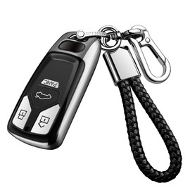 Tukellen Key Fob Cover with Keychain, Special Soft TPU Key Case Cover Protector Compatible with A4 Q7 Q5 TT A3 A6 SQ5 SQ7 R8 S5 Smart Key(Silver)