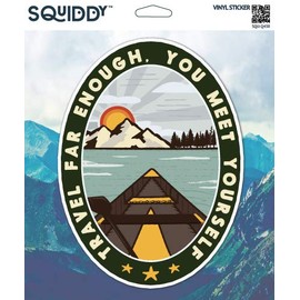 Squiddy Travel Far Enough You Meet Yourself Adventure Canoe - Vinyl Sticker - Large Size (12" Tall)