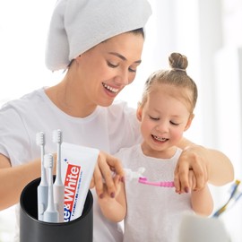 Matte Black Toothbrush Holders for Bathrooms - 2 Cups Ceramic Toothbrush Toothpaste Holders Set, Black Bathroom Tumbler Cups Reusable Toothbrush Cup Black Mouthwash Cup, Bathroom Counter Organizer