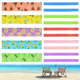15 Pcs Towel Bands for Beach Chairs, Multicolor Elastic Beach Towel Bands, Windproof Towel Clips for Beach Chairs Stretchable Beach Chair Bands Beach Accessories for Beach Pool Vacation