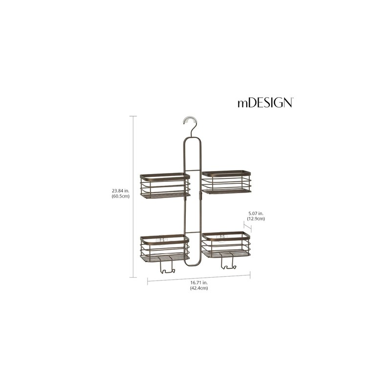 mDesign Metal Steel Hanging Shower Caddy, 4 Basket Organizer Rack