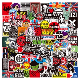 Rock Band Stickers, Pack of 100 Rock Band Punk Stickers, Classic Rock Stickers Pack, Waterproof Vinyl Stickers, Punk Music Stickers, for Laptop, Scrapbook, Motorcycle, Suitcase, Skateboard, Teens