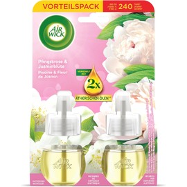 Air Wick Duftstecker Nachfüller Duo – Duft: Pfingstrose und Jasminblüte – Floral-fruchtiger Raumduft für die Steckdose – 2x 19ml Duftölflakon-Nachfüller