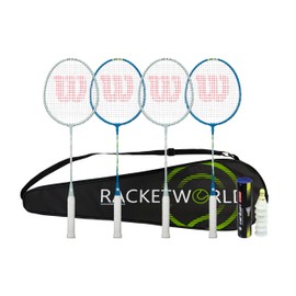 Wilson 4 Player Badminton Racket Set, 4 Rackets, Shuttles, Premium Carry Case (Champ/Reaction)