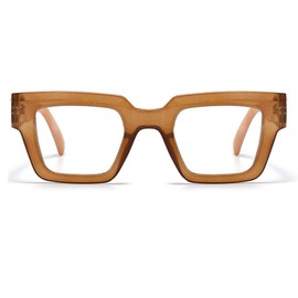 bullabulling Oprah Style Reading Glasses for Women Men, Fashion Square Blue Light Blocking Readers Lo5 (tea, 1.50, x)