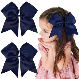 2PCS 8" Jumbo Cheer Bow Clip with Tails, Oaoleer Large Cheerleading Hair Bows for Girls Teen Softball Cheerleader Outfit Uniform (Navy)