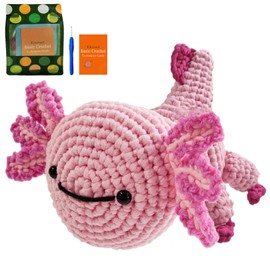 Kitcroet Crochet Kit Beginner-Friendly Axolotl Crochet Kit with Step-by-Step Video Tutorials, Amigurumi Crocheting Kit, 1 Pack Pink Axolotl