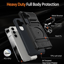 Benbenjaytek for Samsung Galaxy S25 Plus Wallet Case with Card Holder + 1 Screen Protector, (2 Cards) 360°Ring Kickstand Military Grade Drop Shockproof Rugged Case for Samsung S25+ 6.7" 2025 (Black)