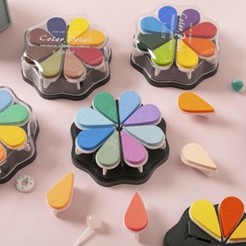 Desuibao 8 Colors Petal Ink Pad for Rubber Stamps, Washable Rainbow Stamp Pad, Colored Craft Ink Pads for Stamping, Card Making, Scrapbook, Finger Print Ink Pads for Paper Wood Fabric DIY, 1030