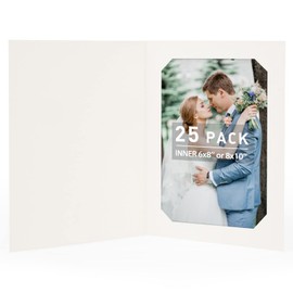 Golden State Art, Pack of 25, 6x8 or 8x10 Photo Folders, Cardboard Picture Frame, Paper Frame Cards, Greetings/Invitation Special Events: Graduation, Christmas, Wedding(Ivory)