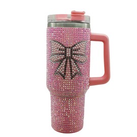 Daofaith Bling Tumbler, 40 OZ Stainless Steel Bridal Insulated Tumbler with Straw and Lid, Bridal Shower Gifts, Wedding Gifts, Large Rhinestone Bride Tumbler (Bowknot Pink)