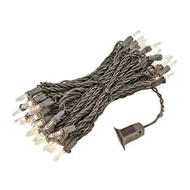 Novelty Lights 25 Feet 50 Bulbs Traditional Incandescent Mini Lights, Clear on Brown Wire with 6" Spacing, Commercial Grade and UL Listed for Indoor/Outdoor Use, End-to-End Connectable