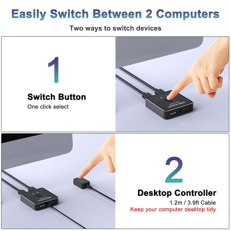 USB Switch 2 in 2 Out, USB Switcher 2 Computers