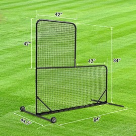 Donext L-Shaped Baseball Softball Pitching Net, 84x84 Inch Portable Training Screen with Wheels, Easy Assembly Practice Net for Backyard and League Use(Black)
