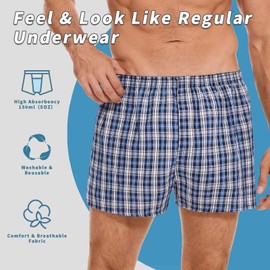 PurityLock Incontinence Underwear Washable for Men - Reusable Boxer Briefs with Front Fly, Front & Rear Urinary Leak Proof, 120ml Absorbency (3 Pack, XL, Green Plaid)