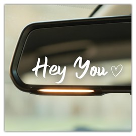 (3 Pcs) Hey You Mirror Sticker Cute Romantic Vinyl Decal with Heart for Car Rear View Mirror Window Laptop Motorcycle Aesthetic Love Quote Waterproof Sticker 4 Inches