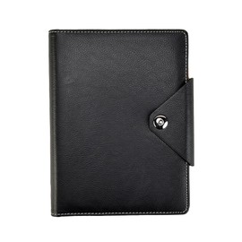 Arpan A5 Executive Personal Organiser Ruled Notebook Padded Leather Cover with Stud Button Closure (Black)