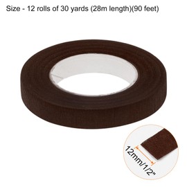 QUARKZMAN 12 Rolls Flower Ribbon 1/2 Inch 30 Yards Flower Tape for Flower Arrangements Wedding Bouquet Crafts Florist Ribbon Reddish Brown