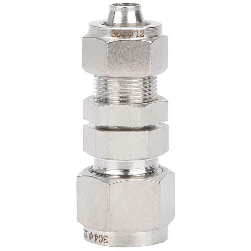 2Pcs Ferrule Compression Fitting Bulkhead Connector 2‑Touch Straight 304 Stainless