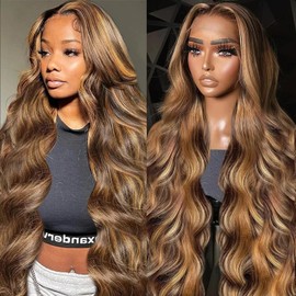 Bele Highlight Lace Front Wigs Human Hair 24 inch 180 Density Ombre 4/27 Body Wave 13x4 HD Lace Front Wigs for Women Pre Plucked with Baby Hair Honey Blonde Wig