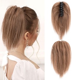 Benehair Claw Clip Messy Bun Hair Piece Straight Hair Bun Clip in Claw Ponytail Hairpieces Synthetic Hair Bun Extension Light Brown Hair Pieces for Women(Light Brown, 60g)