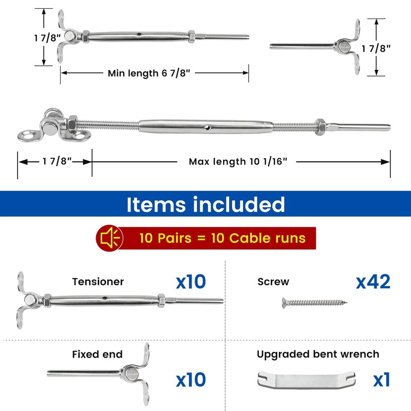 Muzata 10 Pairs 1/8" Cable Railing Hardware Kit Swage Toggle