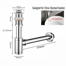 Sink Siphon Drain Fitting Pop-Up Drain Valve Drain Overflow Siphon Universal for Washbasin and Washbasin – Drain Fitting Perfect Fit (Drain Fitting with Silver Without Overflow)