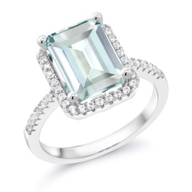 Gem Stone King 3.46 Cttw Anillo de Plata de Ley 925 Aguamarina Simulada Azul Cielo Simulada