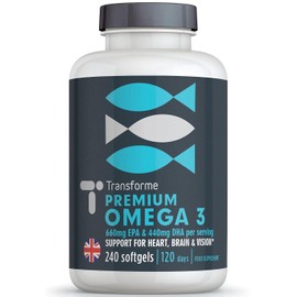 Omega 3 Fish Oil 2000mg, 2 x 1000mg Capsules High Strength Serving 660mg EPA and 440mg DHA, 240 Omega 3 Fatty Acids Softgels Supporting Heart, Brain and Eye Health, 4 Month Supply from Transforme