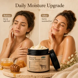 Whipped Beef Tallow Honey Balm for Face & Body – Fast-Absorbing Moisturizer for Dry Skin Care