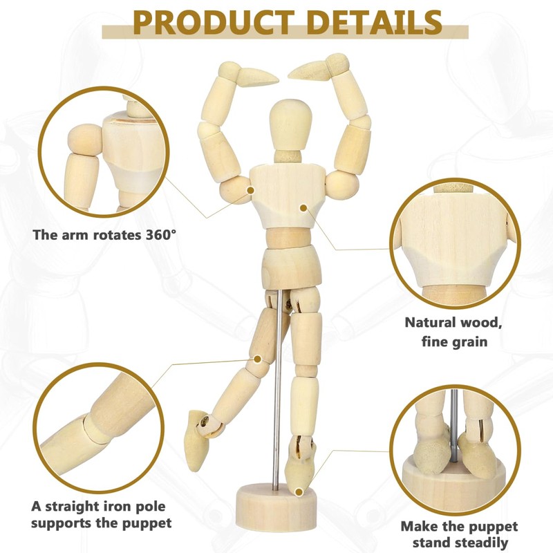 Operitacx 12 Pcs 4.56 Inch Wooden Drawing Mannequins with Stands