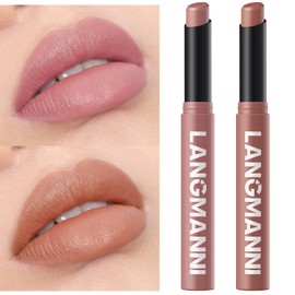 Jolilab 2 Pcs Velvet Matte Lipstick Nude Matte Soft Dark Color Stick Waterproof Long-Lasting Non-Stick Cup High Pigmented Lip Stick Lip Balm Beauty Cosmetics Gift for Girls（01#+02#