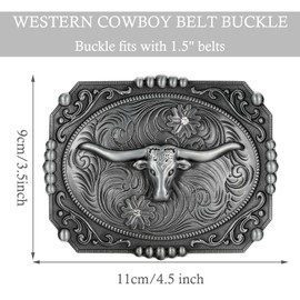 Western Cowboy Belt Buckle for Men, Texas Longhorn Bull Belt Buckle, Cowboy Cowgirl Accessories for Men Women Boys Gifts