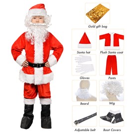 Yolent Kids Santa Claus Costume Suit for Kids Kid Boys Santa Costume Boys Christmas Suit 9 PCS Children's Christmas Dress Outfit, Red, Medium