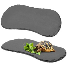 Shinylin 2 Pcs Reptile Basking Platform Natural Rock Reptile Food Bowl Tortoise Habitat Accessories Decor Slate Tile Tortoise Feeding Dish Bathing Resting Platform for Lizard Gecko Bearded Dragon