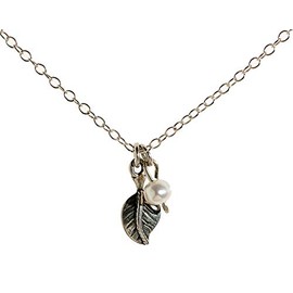 Silver Leaf Necklace White Pearl Leaf Pendant 925 Sterling Silver Necklace