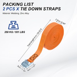 PATIKIL 1" x 30ft Lashing Strap with Buckles, 2 Pcs Cam Buckle Tie Down Straps Adjustable Heavy Duty Secure Cinch Straps Up to 551 lbs for Cargo Kayak Bicycles, Orange