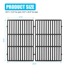 Outspark 19.5'' Grill Grates for Weber Genesis E310 E320 E330 S310 S320 S330,Cast Iron Cooking Grid for Weber Genesis 300 Series Replacement for Weber 7524 7528 7039,2 Pack