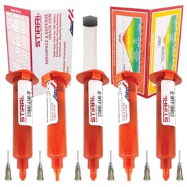 STIRRI-ASM-TF no-clean universal soldering tacky paste flux (ROL0) - 10g amber syringe kit 5-pack - for automated soldering machines, BGA, handsoldering, hot air rework, SMD assembly