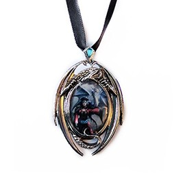 Look To The East - Dragon Cameo Oval Cabochon Style Pendant Necklace in Dragon Setting with Diamond Shaped Stone at Top, Ribboned - Artwork by Anne Stokes