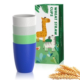 Homienly Drinking Glasses Set of 4, Wheat Straw Cups with Unique Texture, Reusbale Kids Cups, Stackable Cups for Kitchen, Home, Party, Camping, Dishwasher Safe Cups Tumbler 12 OZ - Island Color