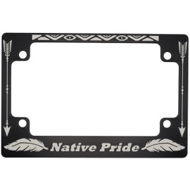 Native Pride Black and White Motorcycle License Plate Frame – Decorative Matte Black Tag Frame with 4 Screws – Stylish License Plate Accessory for Motorcycles