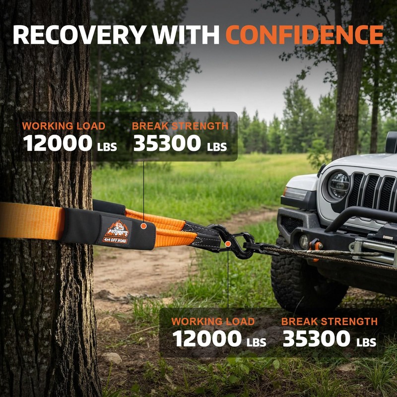 Tree Saver Strap with S-Shaped Hook Recovery Tow Strap Kit