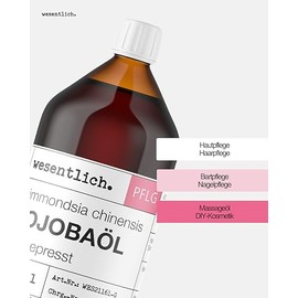wesentlich. Jojoba Oil Cold Pressed 1000 ml | Virgin - 100% Pure Jojoba Oil | Vegan | Skin - Hair - Beard and Scalp | Face and Nails | Natural Face Oil and Body Oil