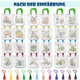 ICEPAPA, Pack of 12 Fabric Bags for Painting for Children and 12 Pieces Stackable Wax Crayons (12 Colours in 1), Perfect for Children's Birthday Party Favours, Give Aways Children's Birthday Party